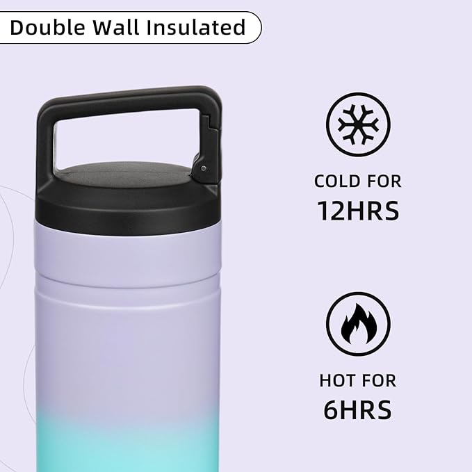 BJPKPK Insulated Water Bottle with 2 Lids,20 oz Double Wall Stainless Steel Vacuum Tumbler Travel Coffee Mug,Wide Mouth Thermal Cup,Lavender Green