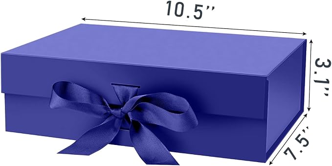 DaiJoob Gift Box with Lid for Presents 10.5x7.5x3.1 Inches with Ribbon and Magnetic Closure(1-Pack) (Blue)