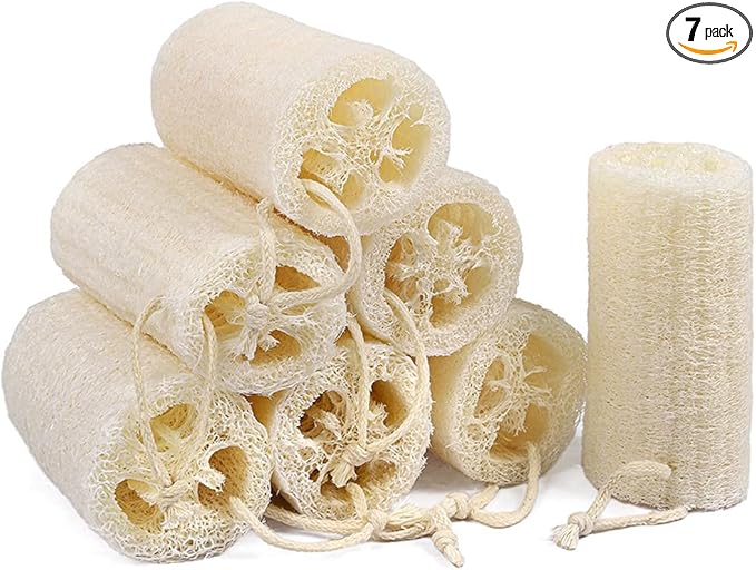 7 Pack Natural Loofah Body Scrubber Sponge, 5 Inches Organic Luffa for Exfoliating & Smooth Skin Cleansing, Ideal for Men & Women, Spa & Shower Use