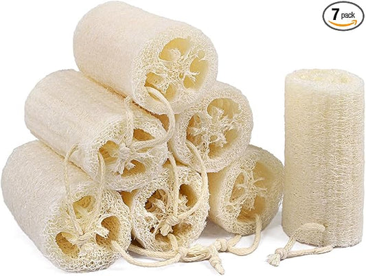 7 Pack Natural Loofah Body Scrubber Sponge, 5 Inches Organic Luffa for Exfoliating & Smooth Skin Cleansing, Ideal for Men & Women, Spa & Shower Use