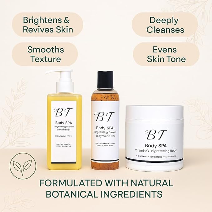 BT Body Spa Vitamin C Body Scrub Set – Brightening Exfoliating Scrub, Peach Body Wash & Turmeric Shower Gel for Smooth, Even-Tone Skin
