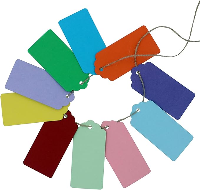 WARMBUY Colorful Gift Tags with Jute Twine, 200Pcs