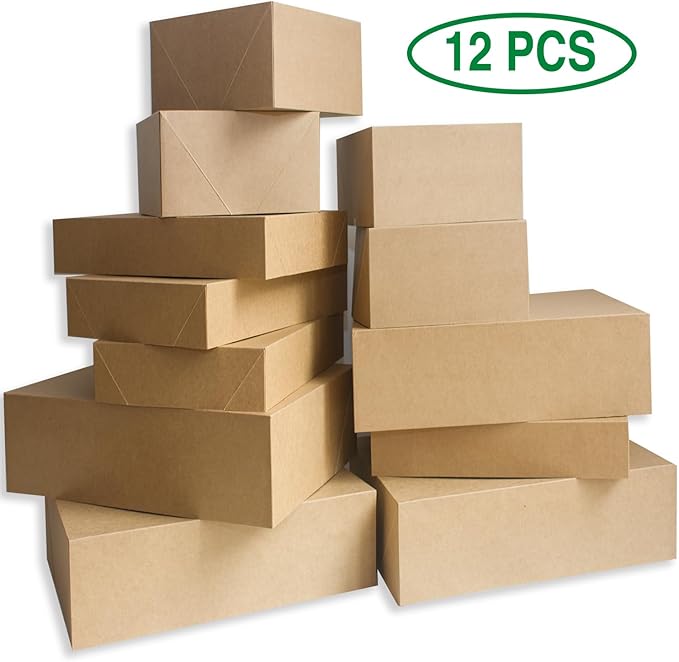 12 Rustic Kraft Gift Wrap Boxes with Lids for wrapping Large Clothes (Assorted sizes for wrapping Robes,Blankets, Coat, and Shirts) and 80 Different Occasion Tag Stickers for Mother’s, Father’s Day,Birthdays, Baby Showers, Weddings Presents Packaging