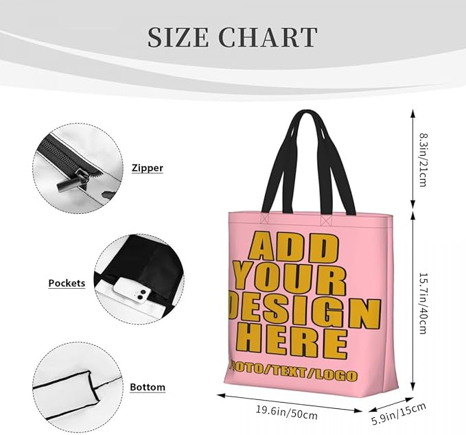 Custom Large Black Tote Bag With Pocket Extra Large Reusable Grocery Bags