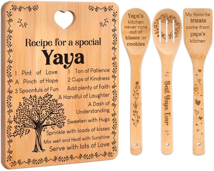 Yaya Gifts - "Recipe for a Special Yaya" Yaya Gifts for Grandma Cutting Board Set, Bamboo-Made Engraved Utensil Set Gifts for Yaya Cutting Board, Mothers Day Gifts for Yaya by Apjielop-GiftsMaster