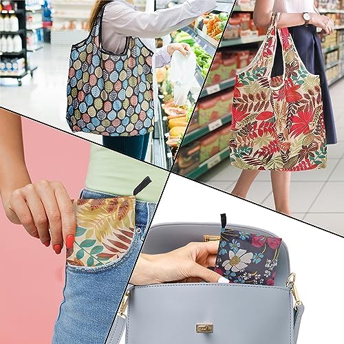 Cute Reusable Grocery Bags, 4 Pack (50Lbs Capacity) - Foldable & Washable Market Totes, Bulk Cloth Bags for Shopping, Travel, Storage, or as Reusable Gift Bags for Women - Image 2