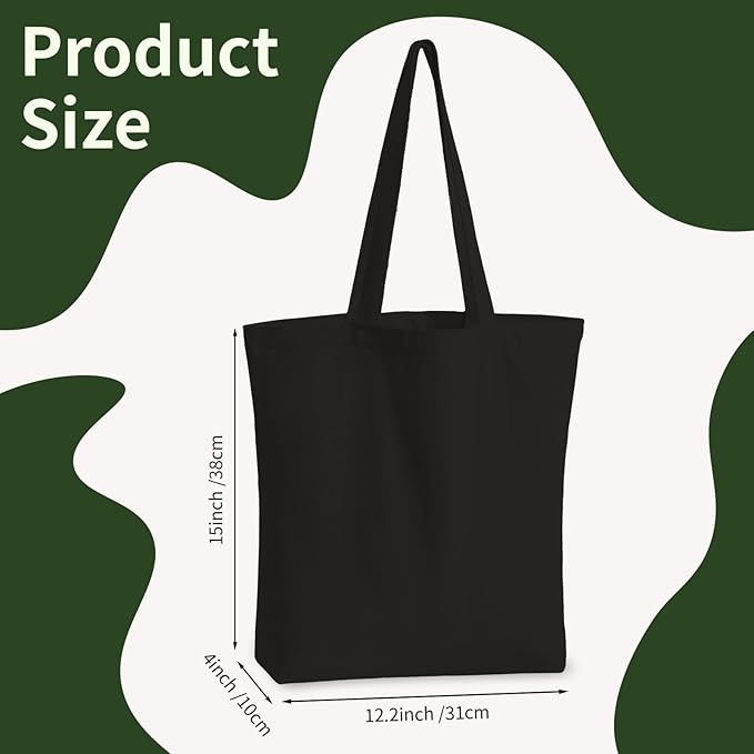 10 Pack Black Canvas Tote Bag with Zipper, OLSUNOR Reusable Grocery Bags with Long Handle, DIY Heat Transfer Sublimation Blanks Shopping Bags for Advertising Birthday Thanksgiving Christmas Craft Bags