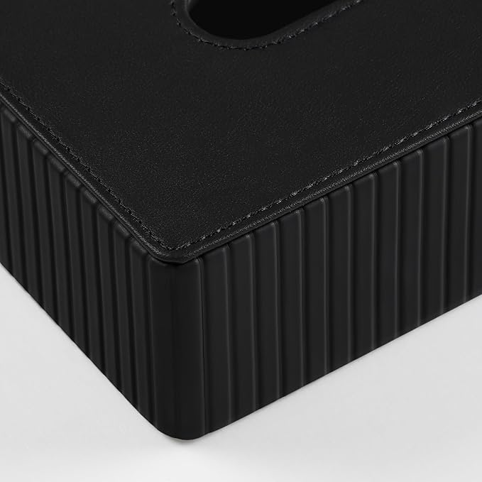 PU Leather Short Tissue Box Cover Rectangle, Small Tissue Box Holder with Magnetic Closure, Decorative Rectangular Tissue Holder for Bathroom Car Office (Black)