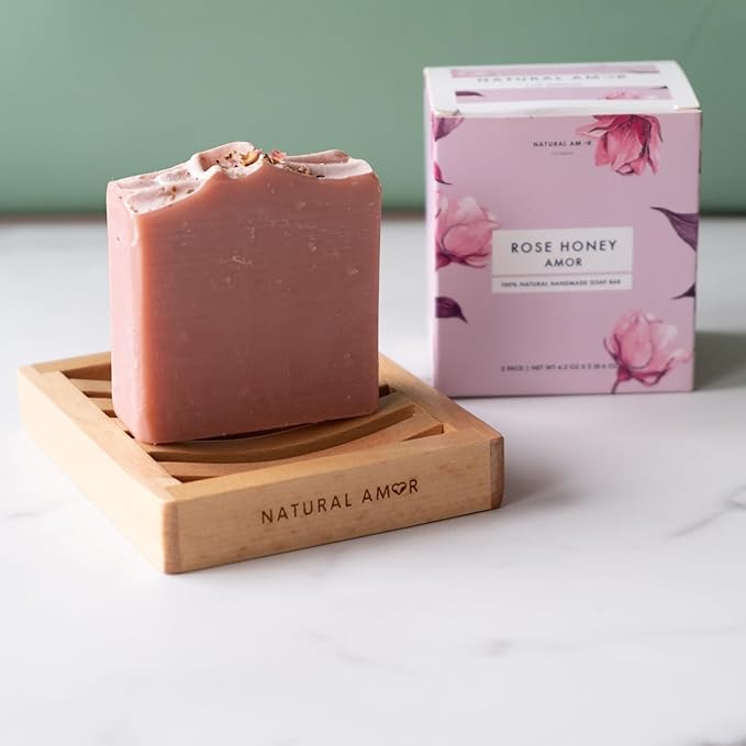 Natural Amor All-Natural Handmade Organic Soap Bar Set, Rose Honey Amor Soap Kit with pure Essential Oils, Gentle Body & Facial Soap for Unisex-adult,Total 8.6 oz, Made in USA, 2 Pack