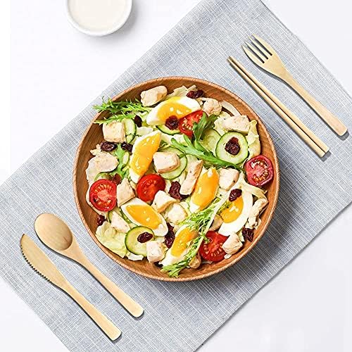IQCWOOD Wooden Cutlery Set, 4 PCS Spoon Chopsticks Fork Knife for Eating - Image 3