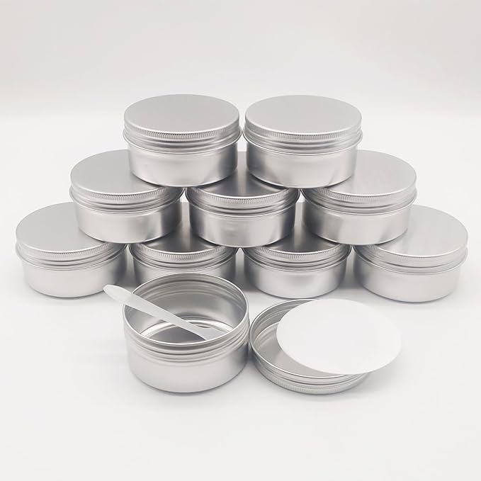 10pcs 80ml Round Lip Balm Tin Cans, 80 Gram Aluminum Cosmetic Sample Container with Screw Lid, 80g Silver Metal Empty Storage Travel Jars for Salves, Lip Balms, Face Cream, Candle, Tea, Paint