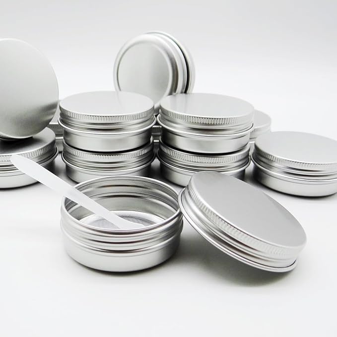 12pcs 1oz 30ml Aluminum Tin Jar, 30g Refillable Makeup Container, 30 Gram Silver Screw Lid Round Can Sample Pot for Cosmetic DIY, Lip Balm, Cream, Salve, Toner, Candle, Free Spatulas +Lables