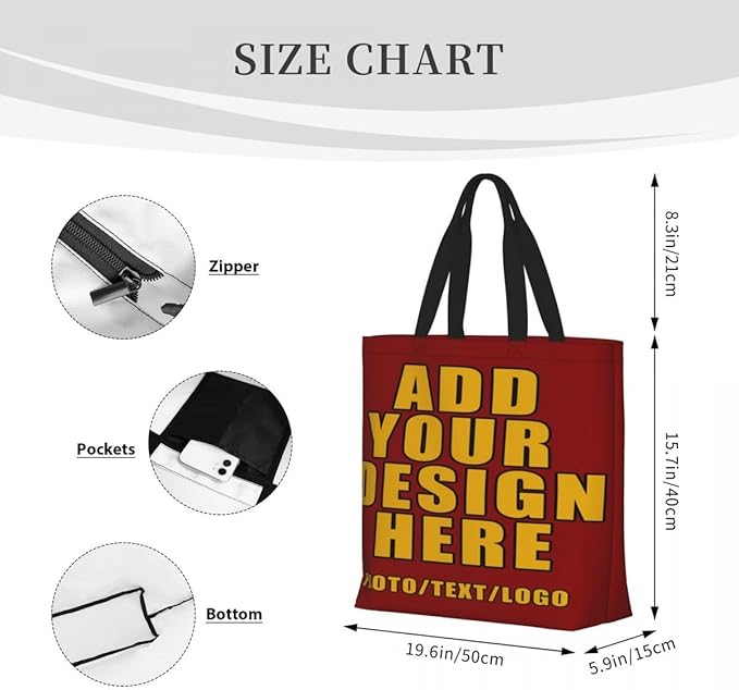 Custom Large Black Tote Bag With Pocket Extra Large Reusable Grocery Bags