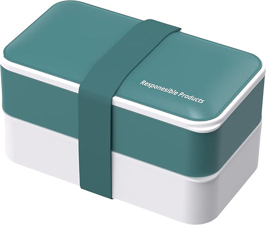 Responsible Products Leak Resistant Bento Box with Tableware for Adult - Teens, Insulated Lunch Box for Women - Men - Girls - Boys, BPA Free, Dishwasher Safe, Microwave Safe, Freezer Safe, 46 oz