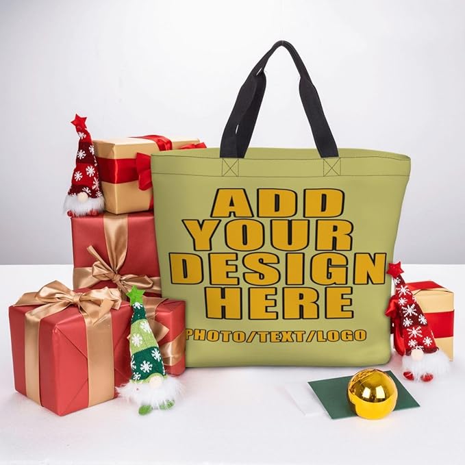 Custom Large Black Tote Bag With Pocket Extra Large Reusable Grocery Bags