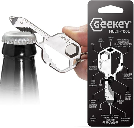 Geekey Keychain Multitool – EDC Tool with 16+ Functions | Small Bottle Opener keychain with Screwdriver, Wrench, and Box Cutter for Travel, Outdoor, and Everyday Use – TSA Safe