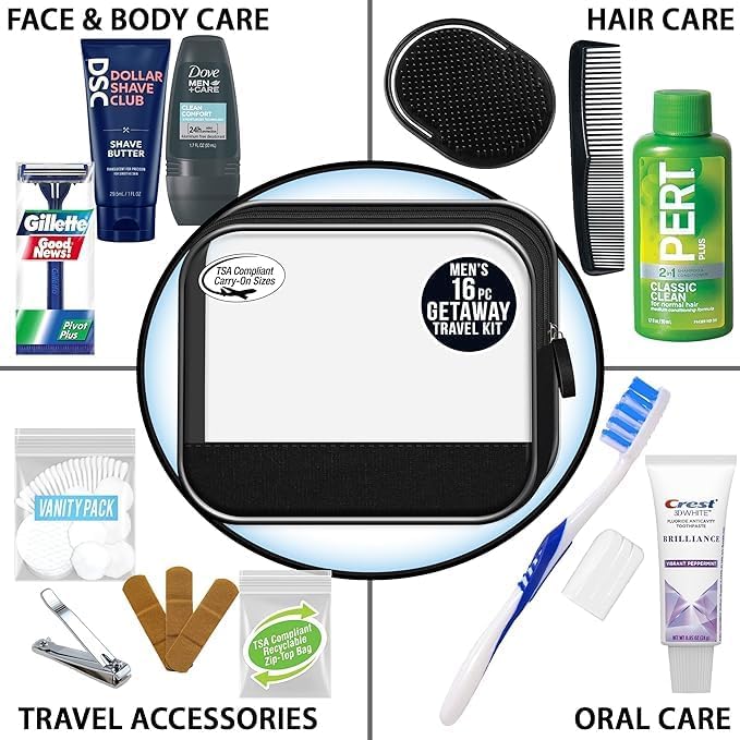 Convenience Kits International Men’s Super Deluxe, 16-Piece Kit with Travel Size TSA Compliant Essentials in Reusable Zippered Toiletry Bag (Pack of 2) - Image 4
