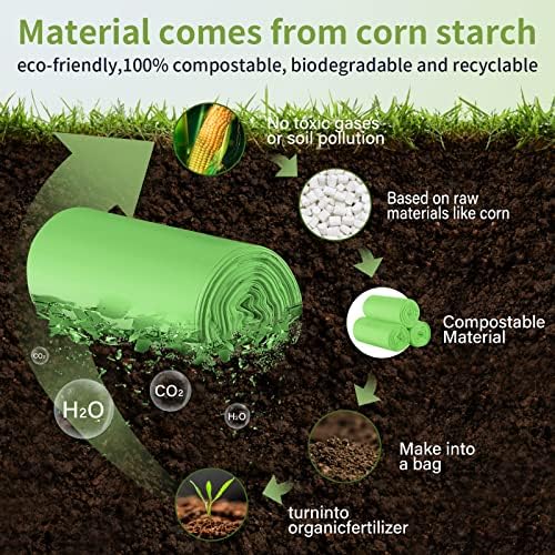 Compostable Trash Bags 2.6 Gallon 100 Counts Compost Small Garbage Bag for Kitchen Bathroom BPI Certified, Green - Image 3