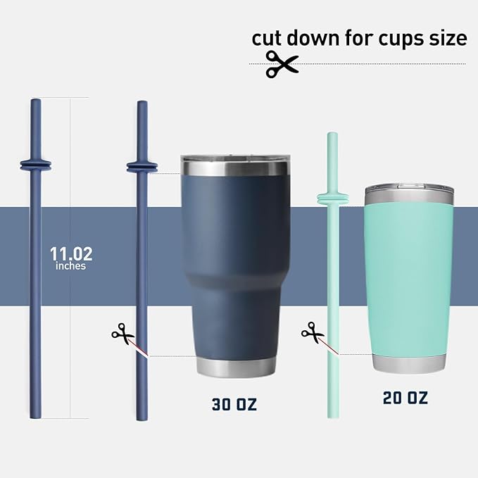 Silicone Straw for Yeti Rambler, 2PCS Reusable Straws & 1 Cleaning Brush for Yeti 30/20 oz Tumbler with Magslider Lid, Adjustable Drinking Straws Accessories Patent Pending (Navy)
