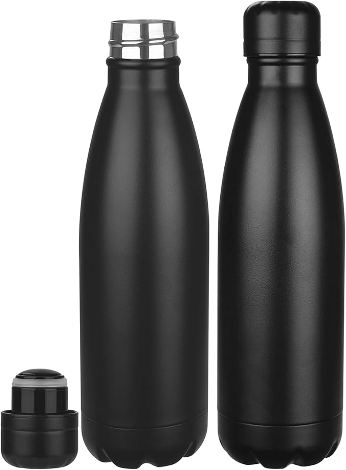 OWS 17oz Insulated Water Bottles Bulk 1/2/4 Pack, Metal Sports Water Bottles, Double Wall Vacuum BPA-Free Flask for School, Sports(black 2pcs)