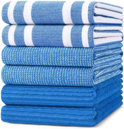 Homaxy Cotton 380 GSM Premium Kitchen Towels, 18"x 28", 6 Pack, Blueberry by Homaxy