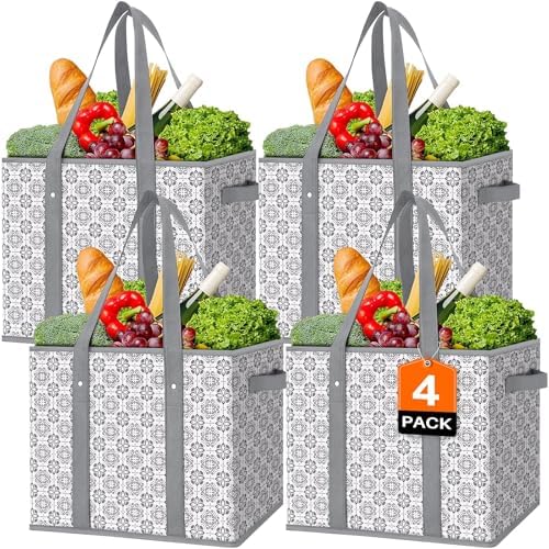 Reusable Grocery Bags 4 Pack, Foldable & Water Resistant Shopping Bags by WiseLife
