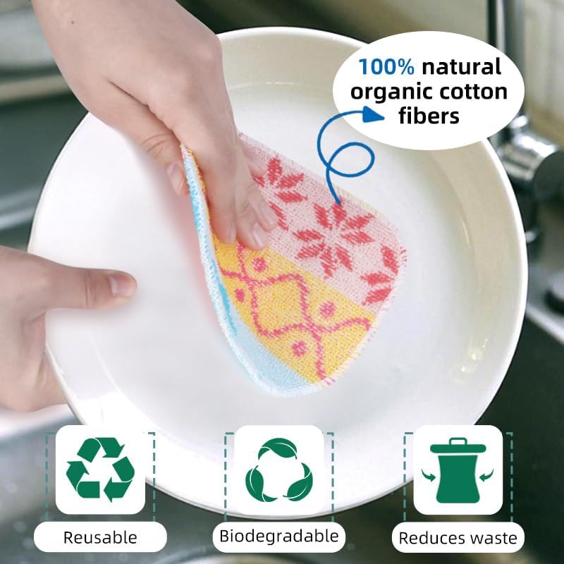Amarelle Scrub,Eco-Friendly Reusable Dish Scrubbers for Washing Dishes,Soft Safe and Non-Scratch Scrubber, Durable Scouring Pad for Kitchen and Household Cleaning (Sunlit Carnival, 5-Pack) - Image 5