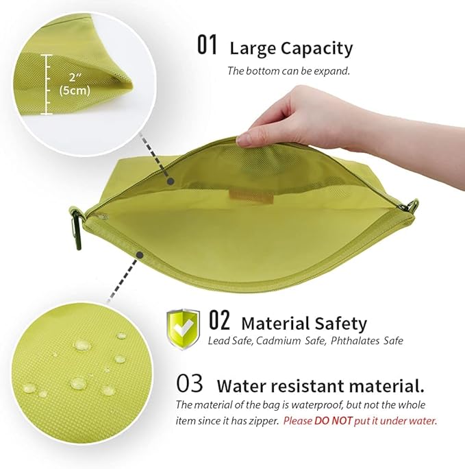 pack all Water-resistant Material Zipper Pouch, Mesh Zipper Bags for Storage, Travel, Office (Green, Large)