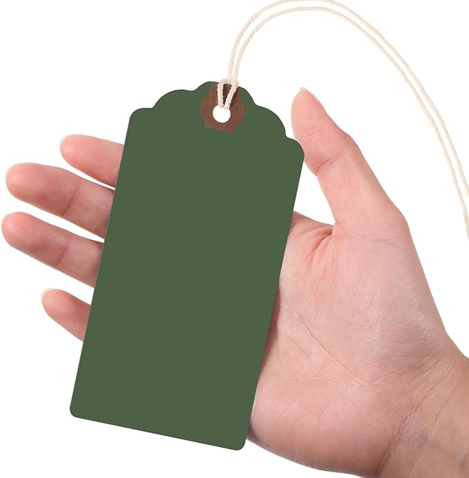Outus 60 Pcs 4 3/4-in x 2 3/8-in Blank Large Paper Gift Tags with String and Reinforced Eyelet Wire Writable Price Tags Shipping Labels Inventory Labels (Christmas Colors)