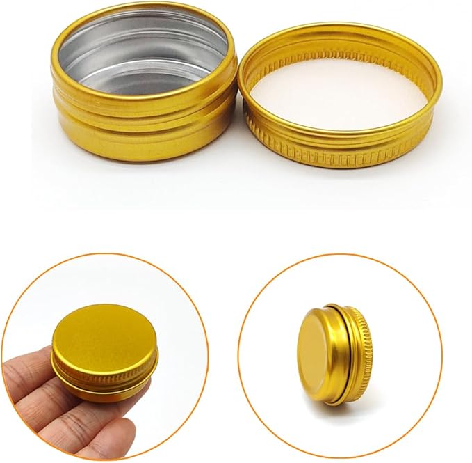 10ml Aluminum Tin Jar, 1/3 oz Makeup Container, 10g Aluminum Screw up Lid Small Round Container Bottle for Cosmetics Lip Balm Cream Toner Eyeshadow Candle Tea Beads, 24 Pack Gold Color Tins