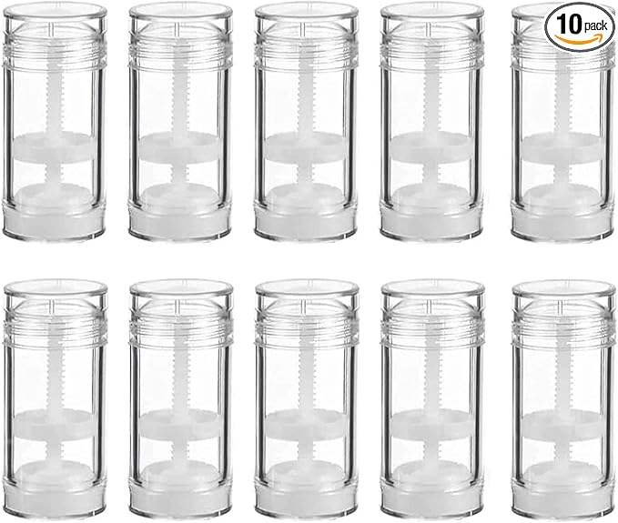 10 Pcs 75ml 2.5 OZ Empty Deodorant Containers Twist-up Filling Stick Clear Plastic Deodorant Container Refillable Deodorant Bottles Bottom-fill Round Lip Balm Tubes(Clear)
