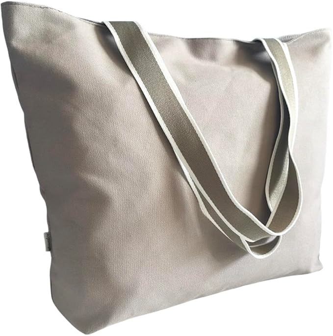 16OZ Cotton Canvas Zipper Closure Lined Grocery Shopping Beach Casual Multi Purpose Tote X-Large