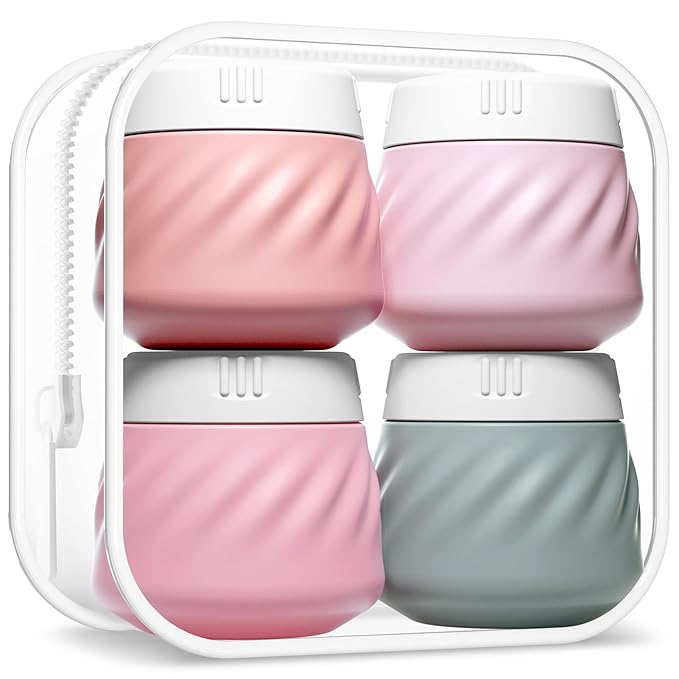 Gemice Travel Containers for Toiletries, TSA Approved Silicone Travel Jars for Cream, Leak-Proof Travel Size Toiletries Containers with Lid for Lotion Skincare Makeup (4 Pack)