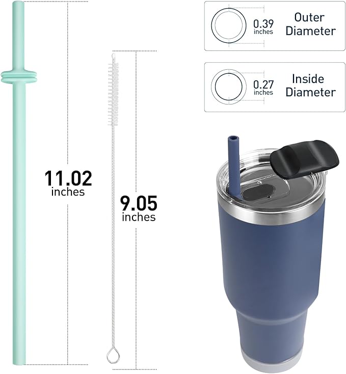 Silicone Straw for Yeti Rambler, 2PCS Reusable Straws & 1 Cleaning Brush for Yeti 30/20 oz Tumbler with Magslider Lid, Adjustable Drinking Straws Accessories Patent Pending (Nordic Purple)