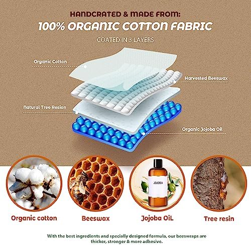 Akeeko Reusable Beeswax Food Wraps - Assorted 9 Packs, Reusable, Plastic-Free Food Storage, 4 Small, 3 Medium, 2 Large Wraps with Assorted Fruits Patterns - Image 3
