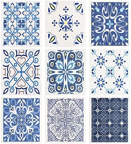 WILLBOND 9 Pcs Blue Swedish Kitchen Dishcloths Reusable Hand Towels by Willbond+Technology+Limited