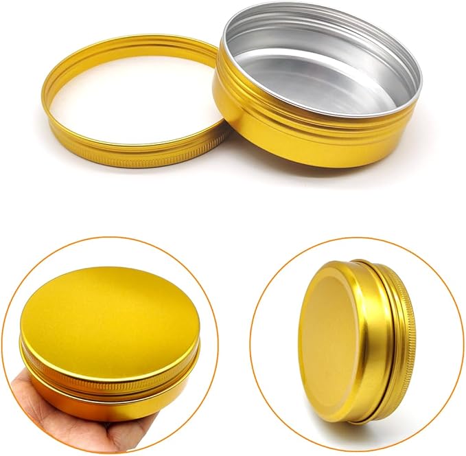 6pack 100ml Aluminum Tin Jars, 100 Gram Empty Travel Cosmetic Sample Container with Screw Cap Lid, 100g Gold Metal Tins Can for DIY Crafts, Lip Balms, Face Cream, Candle, Tea, Paint, Slime