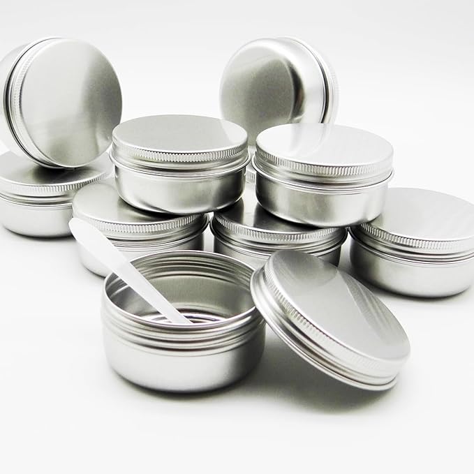 10pack 50ml Silver Aluminum Tin, 50 Gram Containers Leak Proof Cosmetic Jars, 50g Small Makeup Containers Round Screw Lids for Cosmetic, Salves, Lip Balms, Toner, Cream, Candle, Tea, Beads
