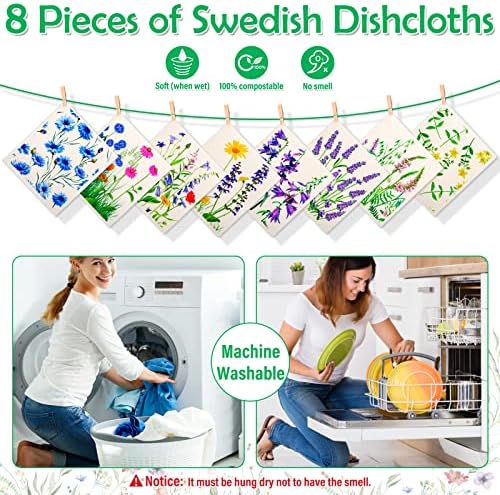 Lucomb Swedish Dish Cloths for Kitchen, 8 Pack Reusable Kitchen Dish Rags Quick Drying Assorted Cleaning Towels for Counters Dishes Home Bar Table Wiping - Image 4