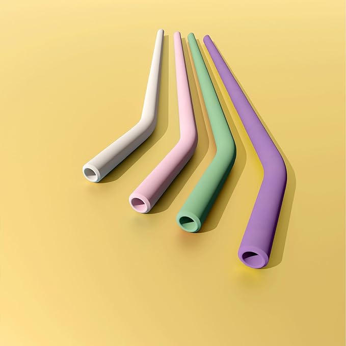 purifyou 14.5in Extra Long Reusable Silicone Straws with Cleaning Brush, Portable Case, Fits 40oz Stanley Cups, Tumblers & Water Bottles, Durable, Travel-Friendly, Convenient (Set of 4, Pastel Colors)
