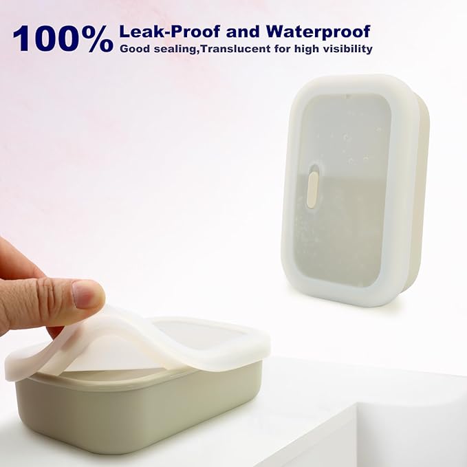Leak Proof Travel Soap Case,Solid Shampoo Bar Holder, Silicone Soap Container with Draining Layer, Portable Bar Soap Holder for Bathroom, Camping, Gym, Easy to Clean (Off-White, Large)