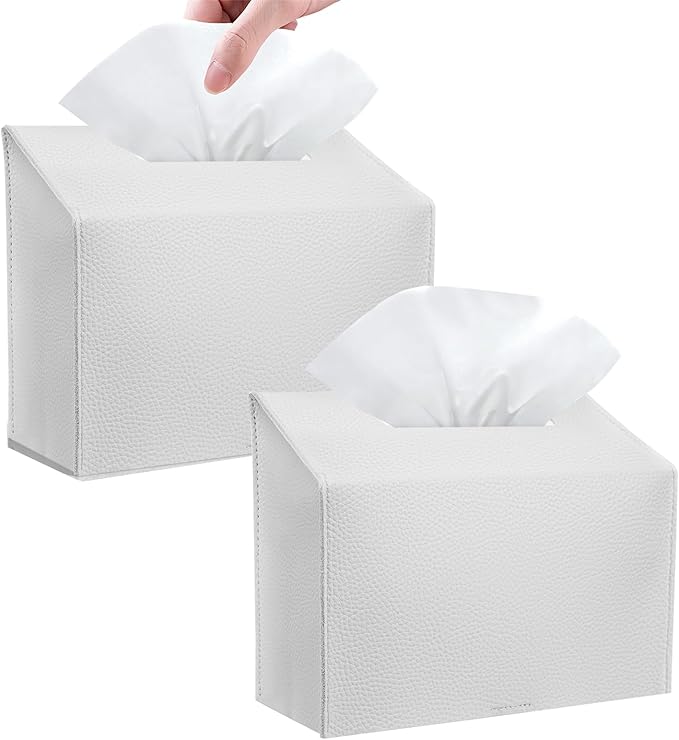 Tissue Box Cover Holder Compatible with Kleenex Disposable Paper Hand Towels, Leather Paper Towel Dispenser for Tabletop, Bathroom, Car, Office (Cream-2 Pack)