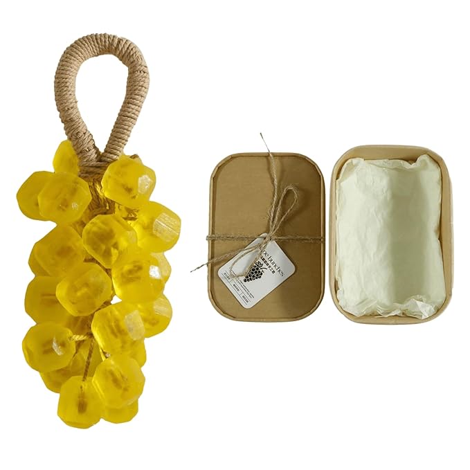 Grape Soap, Handmade Grape Soap on a Rope, Crystal Grapes Shaped with Natural Ingredients, Christmas Decorative Hand Soaps for Washing Hands & Fresh Air, Gift Choice for Women Men (Lemon)