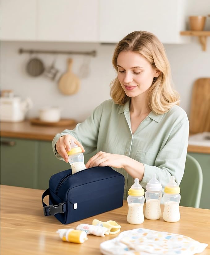 Small Insulated Snack Bag Lunch Box,Collapsible Reusable Small Lunch Bag with Snap Buckle Handle for Beach Travel Picnic,Dark Blue 5-Can(3L)