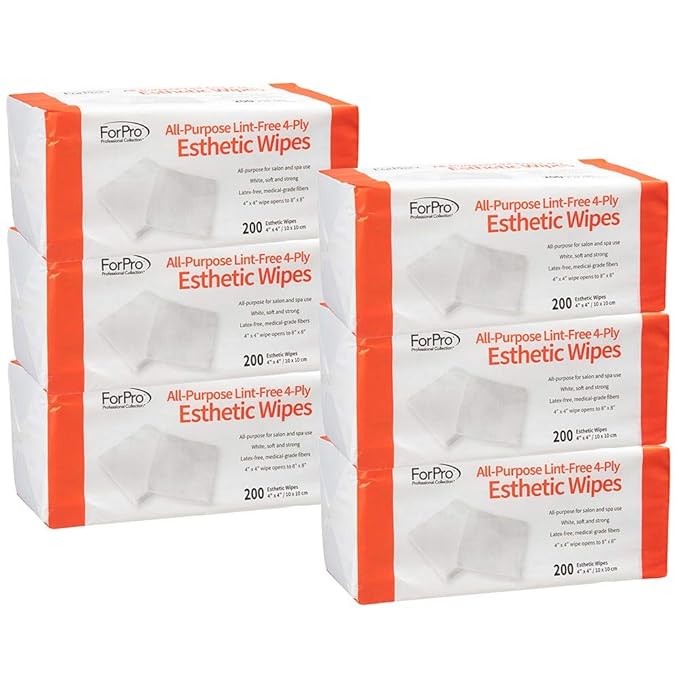 ForPro Professional Collection All-Purpose Lint-Free 4-Ply Esthetic Wipes, for Salon and Spa Use, Soft, Strong and Durable, Latex-Free, 4" x 4", 200-Count (Pack of 6)
