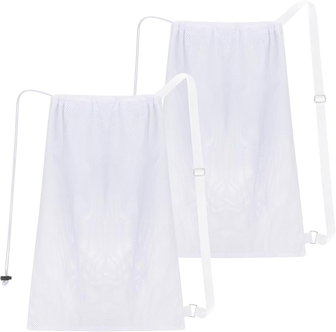 2 Packs Swim Bag Mesh Drawstring Backpack Oversized 18" x 26", Large Mesh Drawstring Backpack for Beach, Swimming, Gym, and Workout Gear (White)
