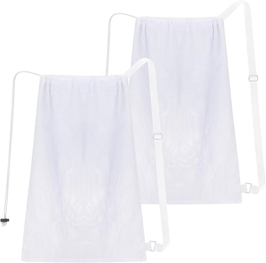 2 Packs Swim Bag Mesh Drawstring Backpack Oversized 18" x 26", Large Mesh Drawstring Backpack for Beach, Swimming, Gym, and Workout Gear (White)