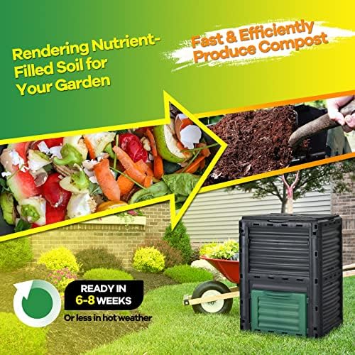 Goplus Compost Bin, 80 Gallon (300 L) Large Outdoor Composting Box w/Top Flip Latch-on Lid, Bottom Exit Door, BPA Free Material, Grass Food Trash Composter Barrel for Garden Yard, Easy Assembly - Image 3