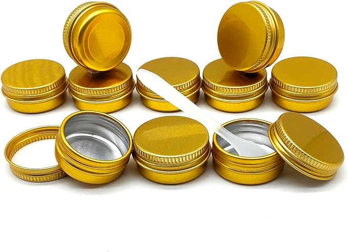 10ml Aluminum Tin Jar, 1/3 oz Makeup Container, 10g Aluminum Screw up Lid Small Round Container Bottle for Cosmetics Lip Balm Cream Toner Eyeshadow Candle Tea Beads, 24 Pack Gold Color Tins