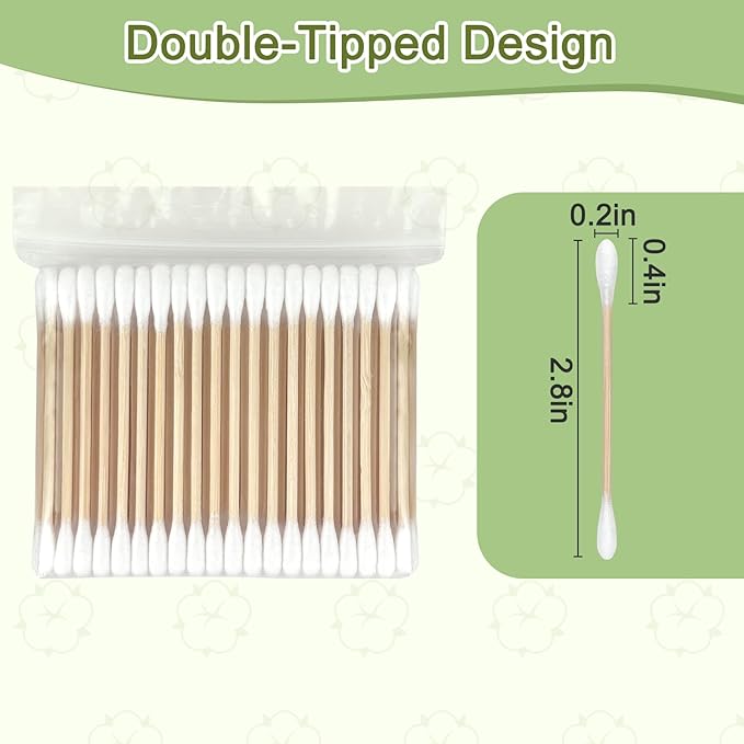 Bamboo Cotton Swabs (500 Count) – Sturdy Bamboo Sticks & Soft Cotton Tips – 100% Biodegradable Buds for Makeup & Ears – Hygienic Travel Packs